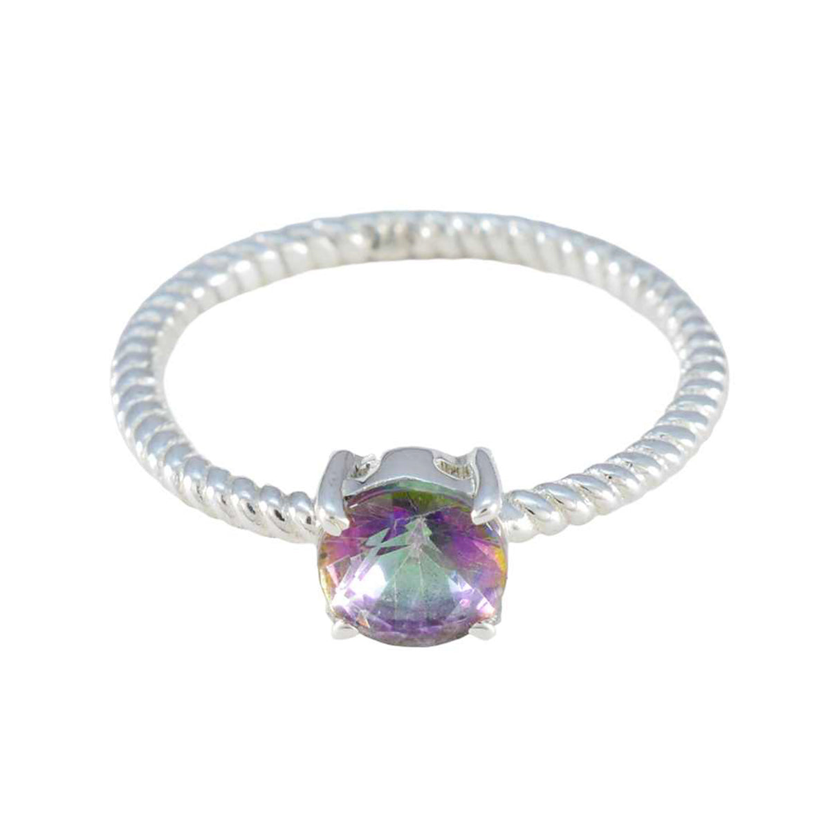 Agnes Multicolor Solitaire Ring with Twisted Band Mystic Quartz Multicolor