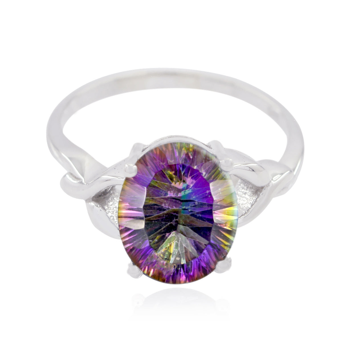 Leah Multicolor Solitaire Ring with Sparkling Gemstone Mystic Quartz Multicolor