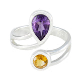Ines multicolor toi et moi ring with purple and yellow gemstones in silver setting