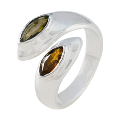 Eleanor multicolor toi et moi ring with two marquise gemstones set in polished silver band