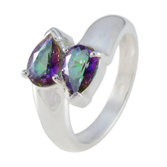 Gabriela multicolor Toi et Moi ring with two pear shaped mystic topaz stones set in polished sterling silver band