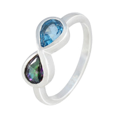 Jiwoo sterling silver ring with pear shaped blue and multicolor stones in intertwined design multicolor toi et moi ring