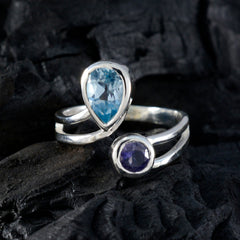 Ivy multicolor toi et moi ring with blue and purple gemstones set in silver band