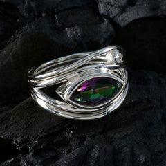Teresa silver ring featuring a multicolor toi et moi ring design with a marquise gemstone on black background