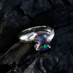 Gabriela sterling silver multicolor Toi et Moi ring with two pear shaped mystic topaz stones on polished band