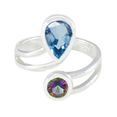 Harper sterling silver open bypass ring with pear blue gem and round mystic stone multicolor toi et moi ring