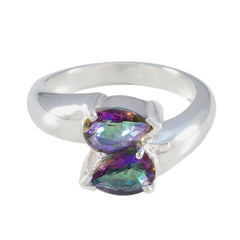 Gabriela sterling silver multicolor Toi et Moi ring with two marquise iridescent gemstones in prong setting