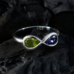 Hina sterling silver multicolor toi et moi ring with pear shaped peridot and amethyst gemstones