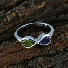 Hina multicolor toi et moi ring sterling silver infinity style with green and purple pear gemstones on band