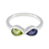 Hina sterling silver multicolor toi et moi ring with pear shaped green and blue gemstones in infinity setting