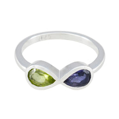 Hina sterling silver multicolor toi et moi ring with pear shaped green and blue gemstones in infinity setting
