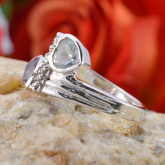 Sterling silver multicolor toi et moi ring by Ayesha with two pear shaped pastel gemstones and accent diamonds