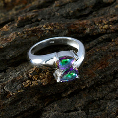 Gabriela multicolor Toi et Moi ring sterling silver band with two iridescent pear gemstones on bark