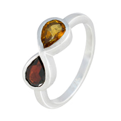 Silver ring with pear shaped amber and garnet stones multicolor toi et moi ring elegant gift