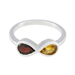 Hyejin silver ring with pear shaped red and yellow stones in infinity style multicolor toi et moi ring