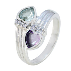 Ayesha multicolor toi et moi ring sterling silver with pear and heart gemstones and small accent diamonds