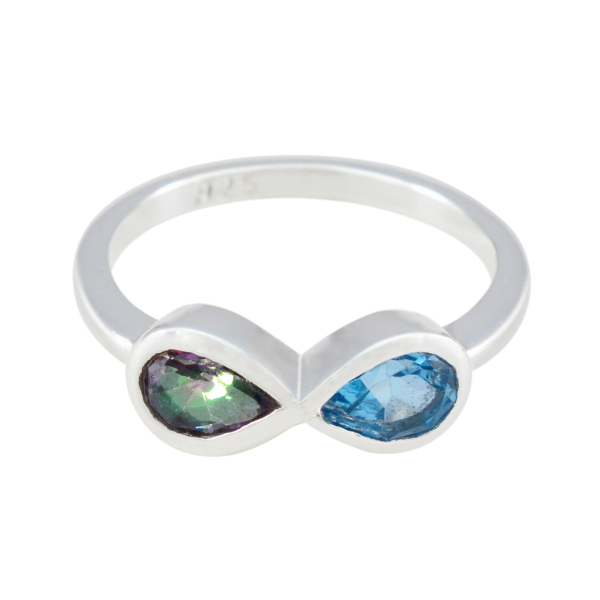 Jiwoo sterling silver multicolor toi et moi ring with pear blue and green gemstones in infinity design