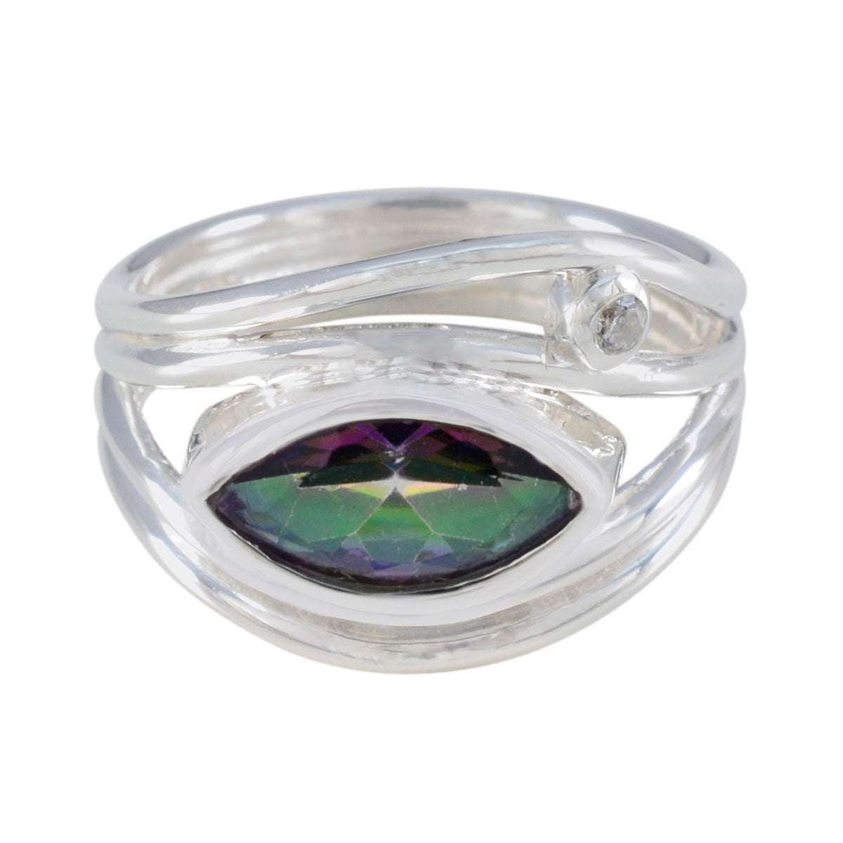 Teresa multicolor toi et moi ring with marquise-cut iridescent stone set in silver band