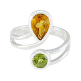 Isabella multicolor toi et moi ring with pear-shaped amber and round green gemstones set in sterling silver