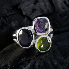 Dayana multicolor trilogy cocktail ring sterling silver with amethyst peridot and iolite bezel set