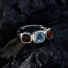 Ida multicolor trilogy gemstone ring with blue and red stones set in silver band