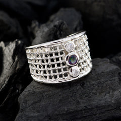Abigail Multicolor Trilogy Gemstone Ring with Silver Mesh
