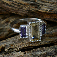 Daniela multicolor trilogy gemstone ring with rectangular and square stones set in silver band