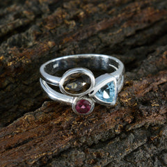 Mila multicolor trilogy gemstone ring with three colorful gemstones set in silver band