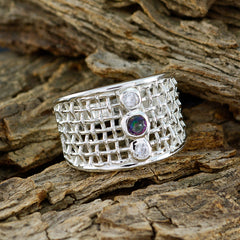Abigail Multicolor Trilogy Gemstone Ring with Silver Mesh