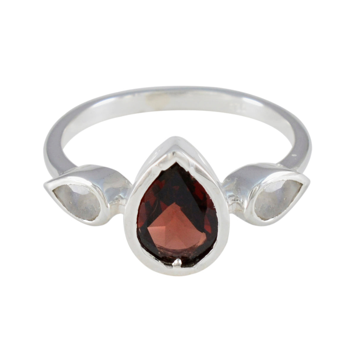 Wen sterling silver ring with pear red center and two clear pear side stones multicolor trilogy gemstone ring