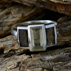Emilia multicolor trilogy gemstone ring sterling silver with rectangular green center and two dark side stones
