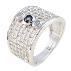 Abigail Multicolor Trilogy Gemstone Ring with Silver Mesh