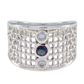 Abigail Multicolor Trilogy Gemstone Ring with Silver Mesh Multi Stone Multicolor