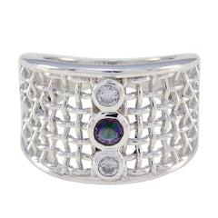 Abigail Multicolor Trilogy Gemstone Ring with Silver Mesh Multi Stone Multicolor