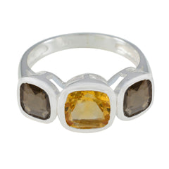 Isabelle multicolor trilogy gemstone ring with three square cut stones in silver setting