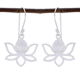 Naomi White Dainty Earrings with Lotus Design Rainbow Moonstone White Dangle