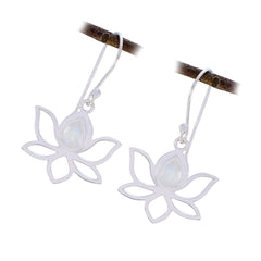 Naomi White Dainty Earrings with Lotus Design