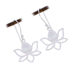 Naomi White Dainty Earrings with Lotus Design