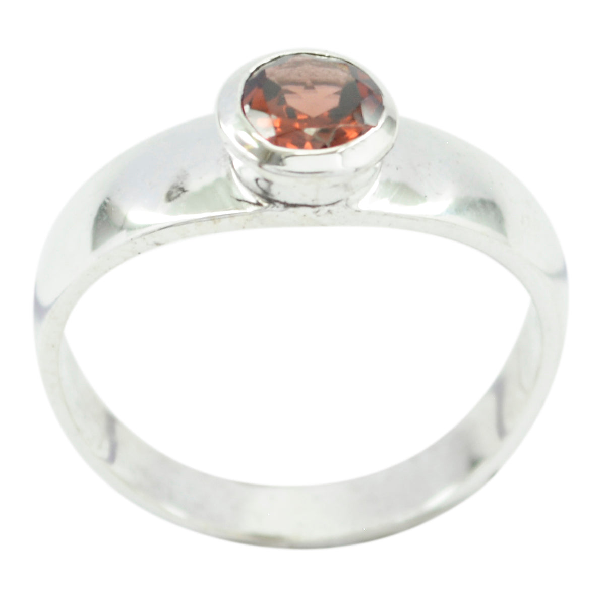 Natcha Red Solitaire Ring with Sterling Silver Band Garnet Red