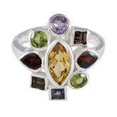 Noelia navratna cocktail ring sterling silver multistone design with marquise citrine peridot garnet amethyst smoky quartz