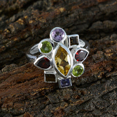 Noelia navratna cocktail ring sterling silver multigemstone marquise yellow center with red green purple accents
