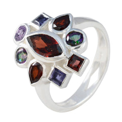 Angel navratna gemstone ring with multicolored gemstones set in a silver band