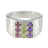 Lakshmi Navratna gemstone ring for women in silver with multicolored stones set in a square pattern