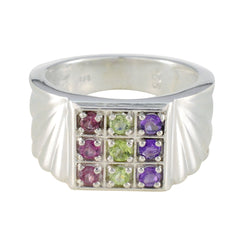 Lakshmi Navratna gemstone ring for women in silver with multicolored stones set in a square pattern