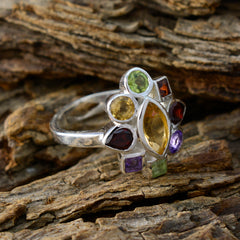 Maya sterling silver navratna gemstone ring with marquise citrine center and mixed colored gemstones