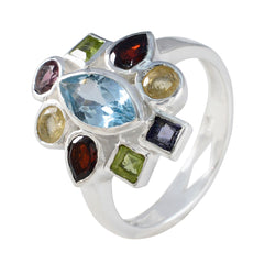 Paula navratna gemstone ring with multicolored gemstones set in silver band