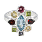 Paula navratna gemstone ring with multicolored stones in silver setting