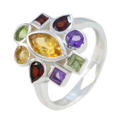 Maya navratna gemstone ring in sterling silver with marquise citrine and multicolor faceted stones