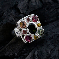 Julia Navratna ring for women with multicolored gemstones set in silver band