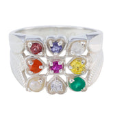 Andrea navratna ring for women with multicolored gemstones set in silver band